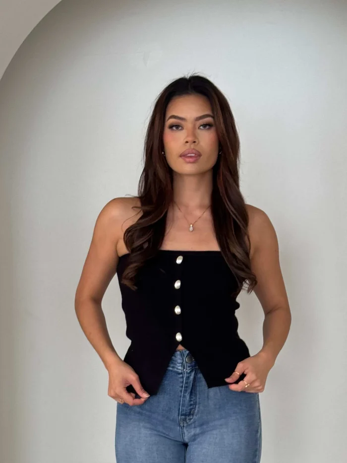 Elegant Black Strapless Knit Top - Image 1