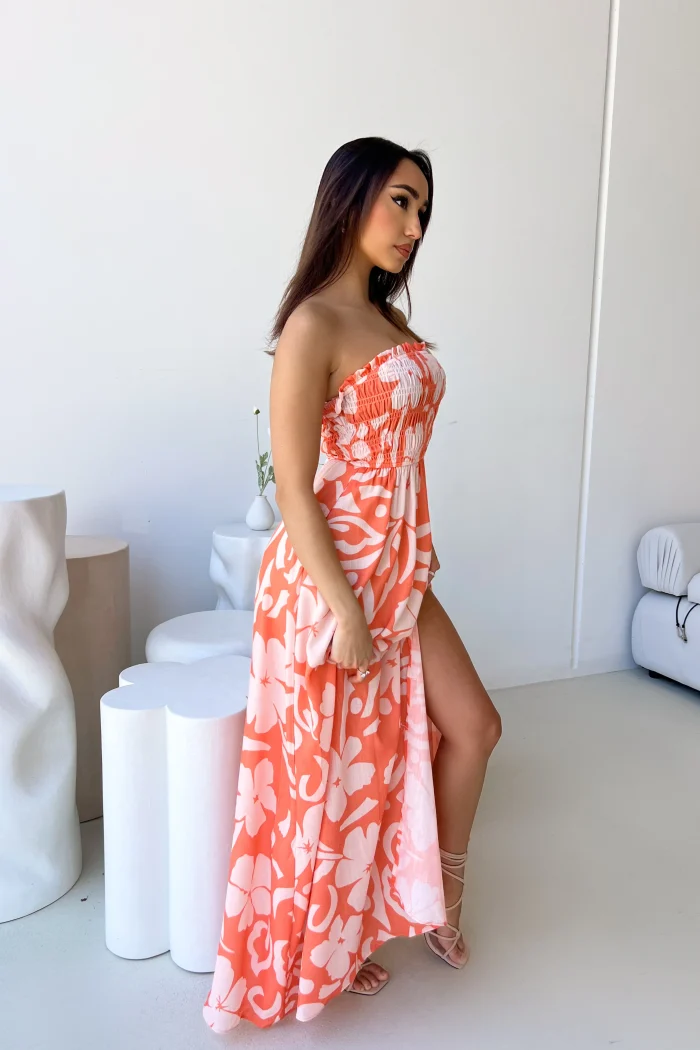 Elegant Floral Strapless Maxi Dress - Image 3