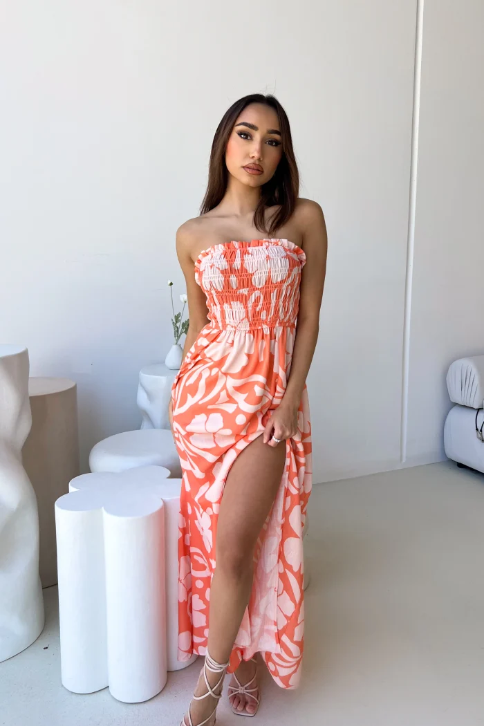 Elegant Floral Strapless Maxi Dress - Image 2