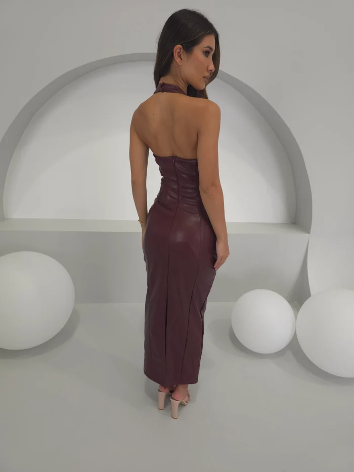 Elegant Burgundy Halter Dress - Image 5