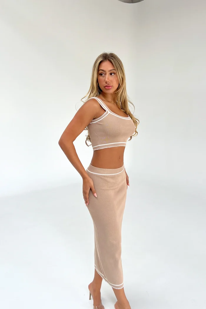 Elegant Beige Knit Two-Piece Set - Image 3