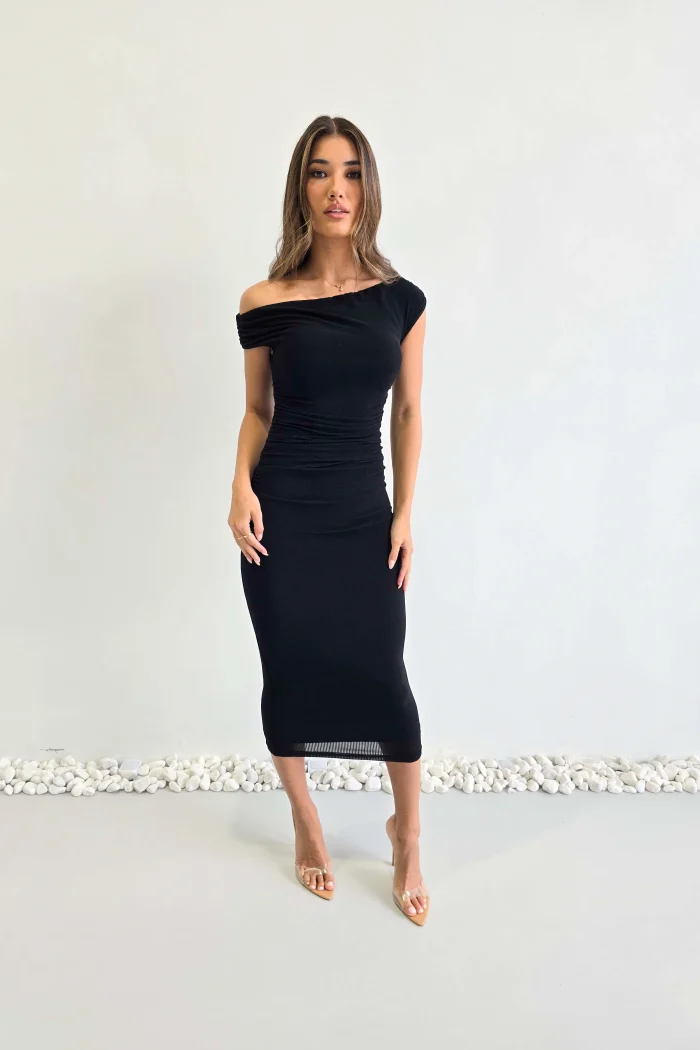Elegant Off-Shoulder Black Dress - Image 3
