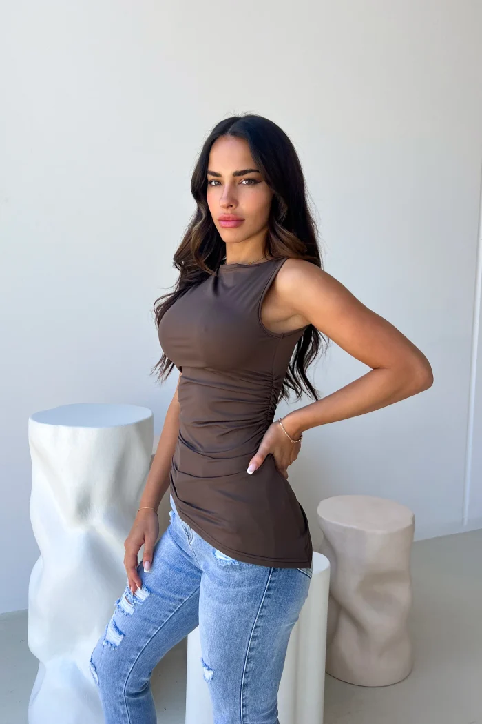 Sleek Brown Sleeveless Top - Image 3