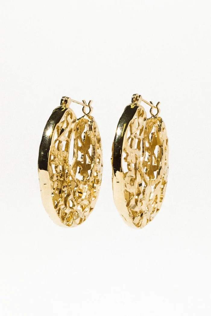 Elegant Floral Carved Hoop Earrings - Image 4