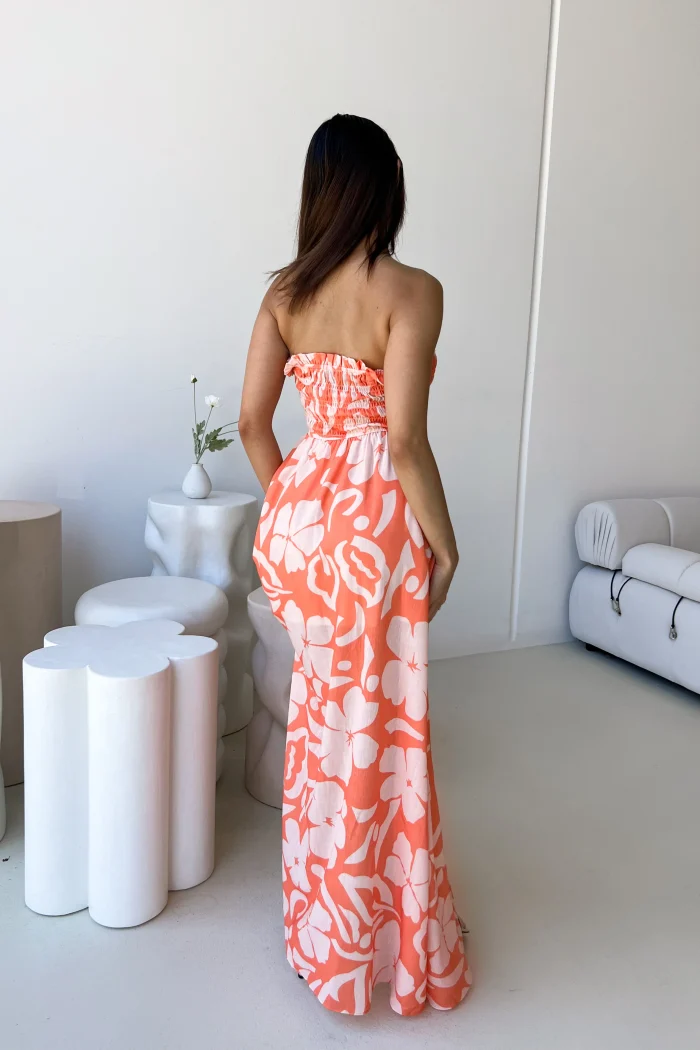 Elegant Floral Strapless Maxi Dress - Image 4