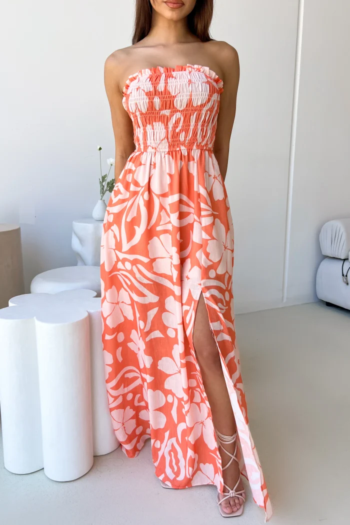 Elegant Floral Strapless Maxi Dress - Image 1