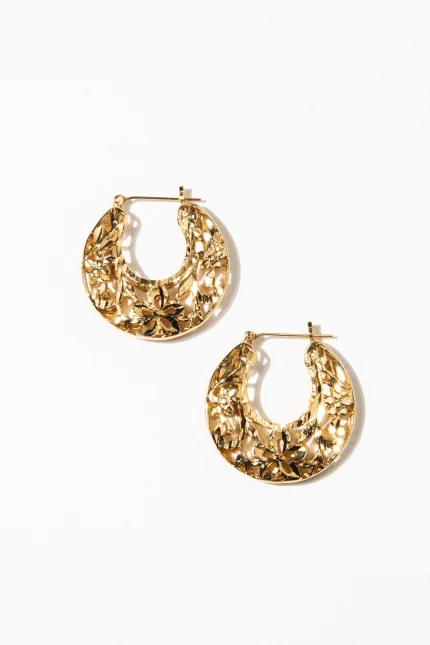 Elegant Floral Carved Hoop Earrings