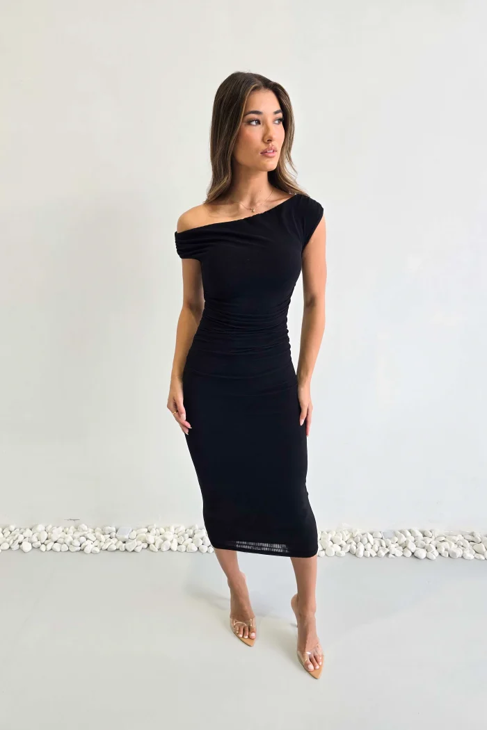 Elegant Off-Shoulder Black Dress - Image 7