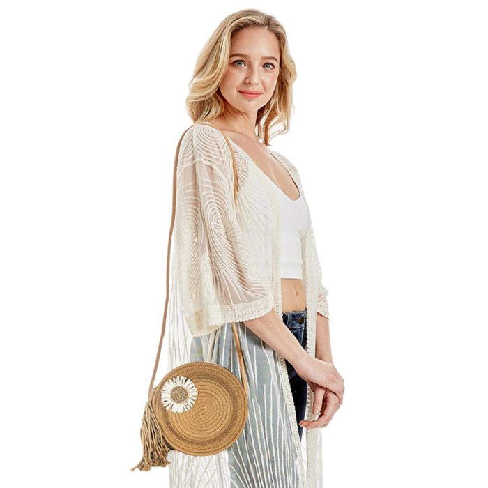 Stylish Round Straw Crossbody Bag - Image 1