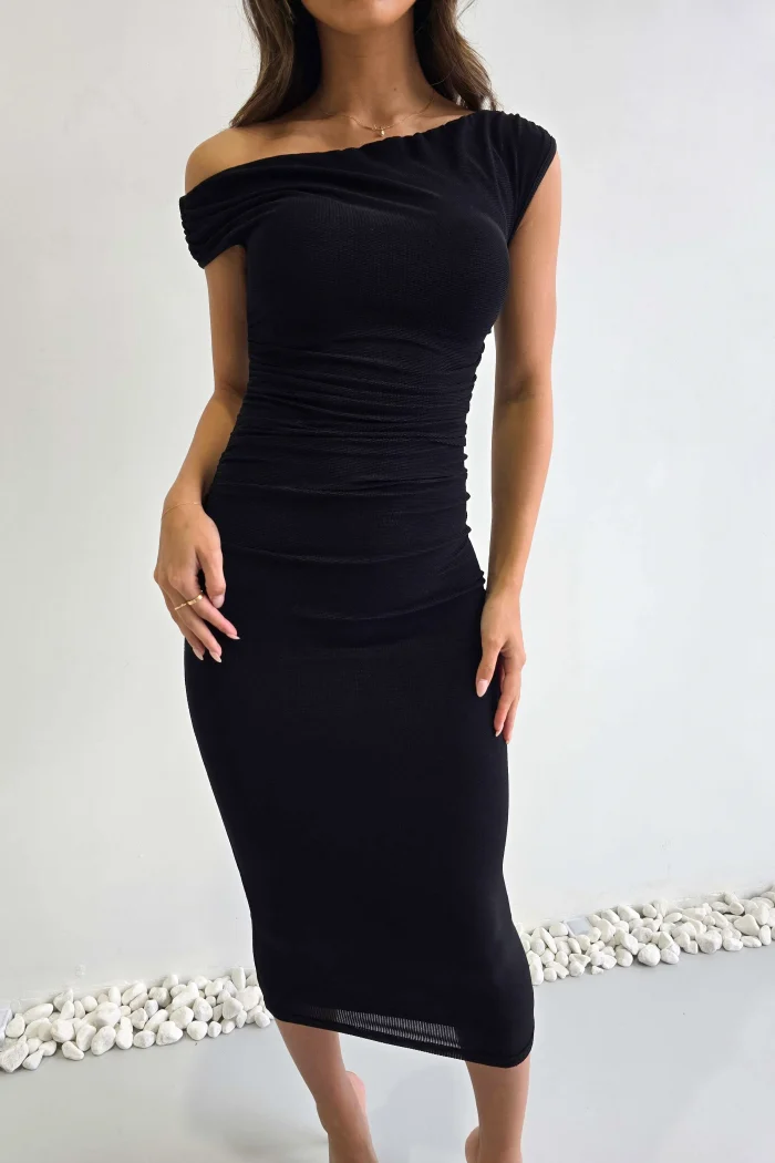 Elegant Off-Shoulder Black Dress - Image 2