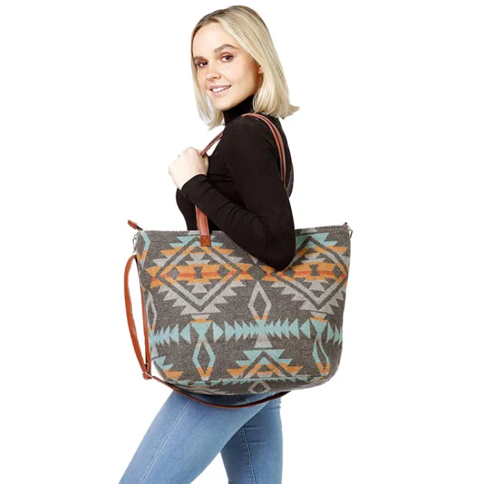 Stylish Geometric Canvas Tote Bag - Image 4